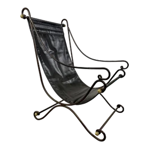 Mid 20th Century David Hicks Wrought Iron & Leather Sling Chair