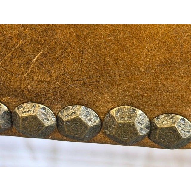 Late 19th Century Antique French Louis XV Bench, Hand-Carved Wood & Brown Leather For Sale - Image 5 of 14