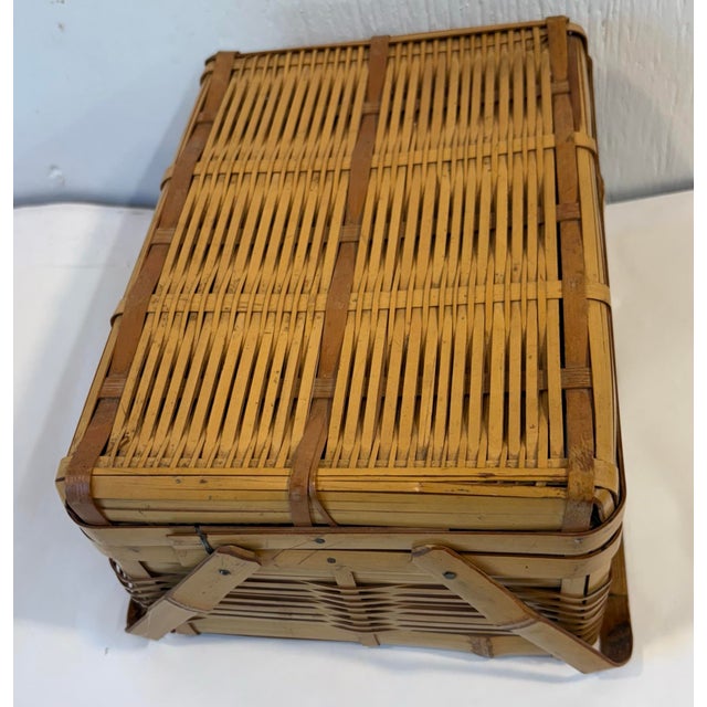 Mid 20th Century Vintage Boho Bamboo Lidded and Handled Basket For Sale - Image 5 of 8