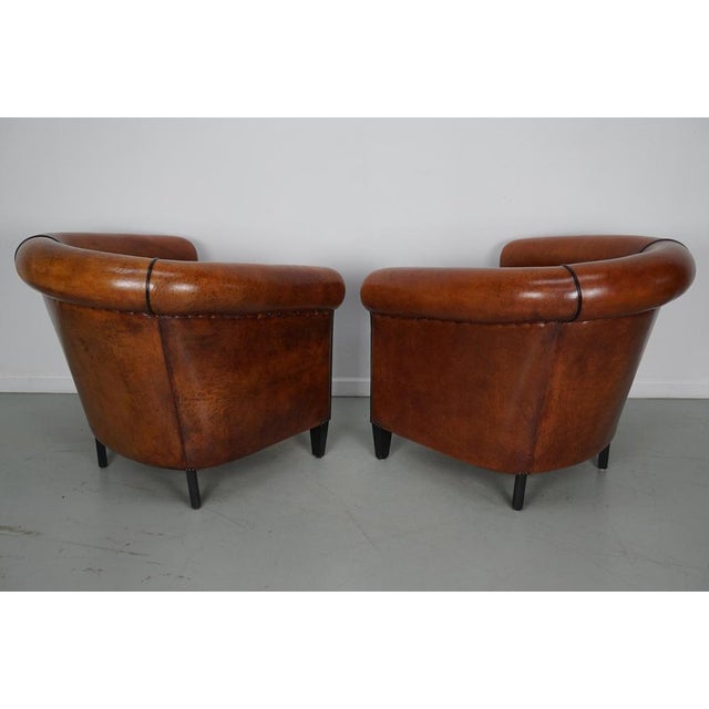 Set of Vintage Dutch Cognac Colored Leather Club Chairs For Sale - Image 13 of 17