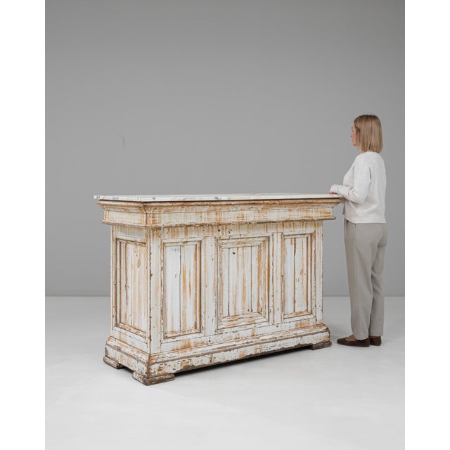 French 1900s French Wood White Patinated Bar With Marble Top For Sale - Image 3 of 18