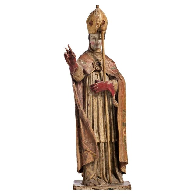 Holy Bishop Sculpture, 18th Century For Sale - Image 6 of 6