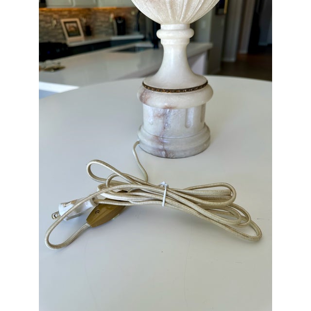 Single Italian Tall Alabaster and Brass Urn Handles Table Lamp For Sale - Image 17 of 18