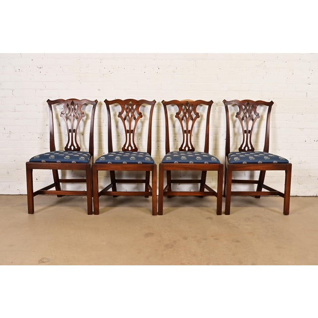 Baker Furniture Style Georgian Carved Mahogany Dining Chairs, Set of Four For Sale - Image 12 of 12