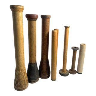 Early 20th Century Industrial Wood Textile Bobbin Collection of 8 For Sale