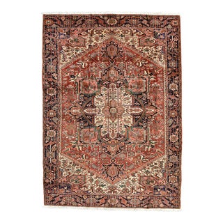 Vintage Tribal Oriental Red Wool Hand-Knotted Area Rug - 8’4” X 11’6” For Sale
