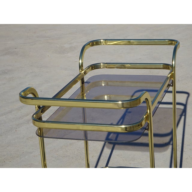 Gold Rolling Serving Cart in Gilded Metal and Glass, 1980s For Sale - Image 8 of 18