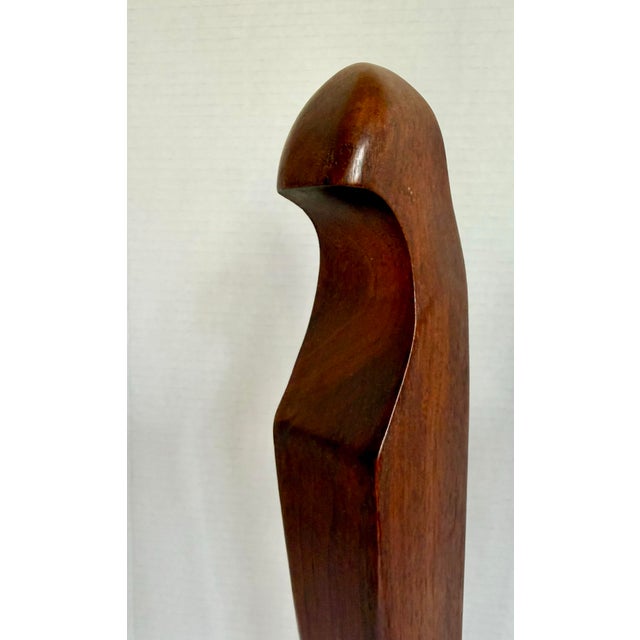 Late 20th Century Signed Modernist Abstract Wood Figures Sculpture on Stone Base For Sale - Image 5 of 10