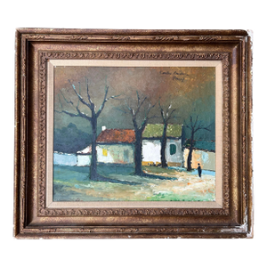 1960s Vintage Abstract Impressionist Mid Century Paris Landscape Oil Painting, Framed