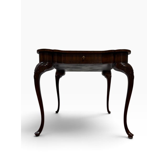 Late 20th Century Late 20th Century Maitland-Smith Hollywood Regency 5-Piece Game Table & Carved Shell-Back Chairs Set For Sale - Image 5 of 12
