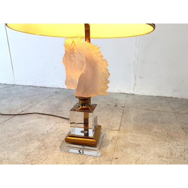Brass and Glass Horse Head Table Lamp, France, 1970s For Sale - Image 9 of 10
