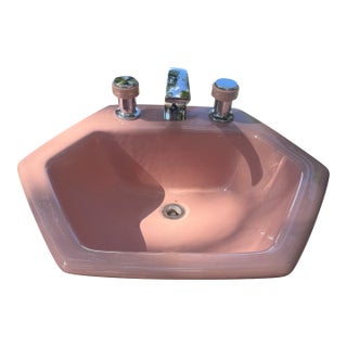 Vintage Kohler K-2930 Hexsign Hexagon Sink in Wild Rose Pink With Original Faucets For Sale