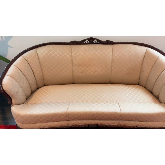 1940s Vintage Art Deco Barrel-Back Sofa & Matching Chair Set – Professionally Restored For Sale - Image 5 of 18