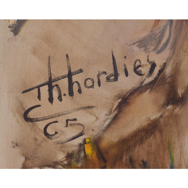 African Dancing Warrior with Cockerel, Mid-20th Century, Oil on Canvas For Sale - Image 9 of 13