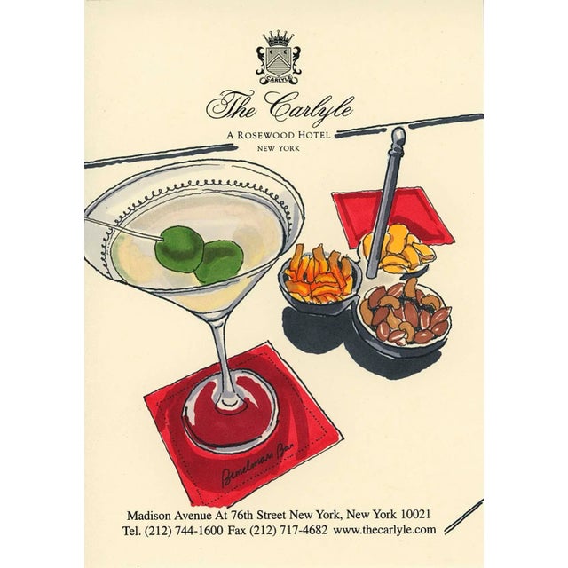 "Bar Snacks at Bemelmans" Contemporary Drawing on Hotel Stationery by Tess Ramirez For Sale