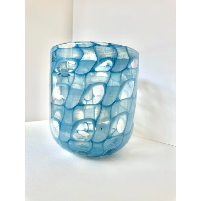 Mid 20th Century Large Blown Art Glass Vase With Iridescent Blue Pattern For Sale In San Francisco - Image 6 of 7