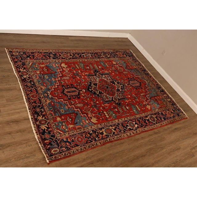 Traditional Vintage Heriz Hand Tied Persian Rug 90'" X 123" For Sale - Image 3 of 18
