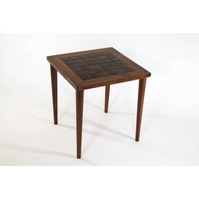 Wood Mid Century Modern Tile Top Stackable Side Tables - Set of 3 For Sale - Image 7 of 13