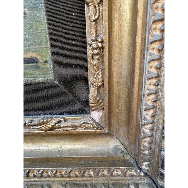 Wood Decorative Antique European Landscape Print Housed in an Ornate Giltwood Frame With Age, Wear and Patina For Sale - Image 7 of 10