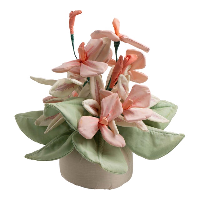 Vintage Handmade Fabric Flower Bouquet Arrangement For Sale