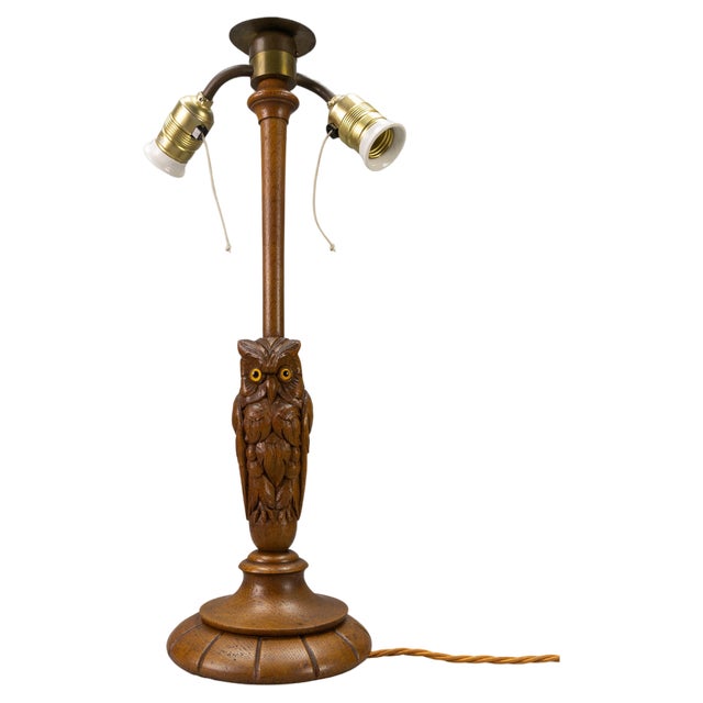 Art Deco 2-Light Owl Sculpture Table or Desk Lamp, Germany, 1920s For Sale
