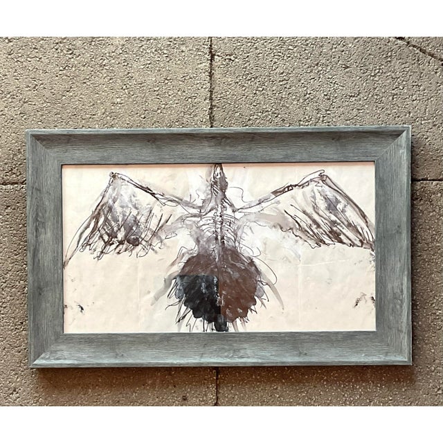 Vintage Boho Watercolor of Bird on Paper For Sale - Image 4 of 7