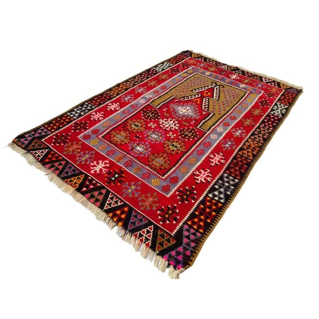 This traditional Turkish kilim rug, also known as a vintage Anatolian Turkish kilim, is a stunning piece measuring 160 by...