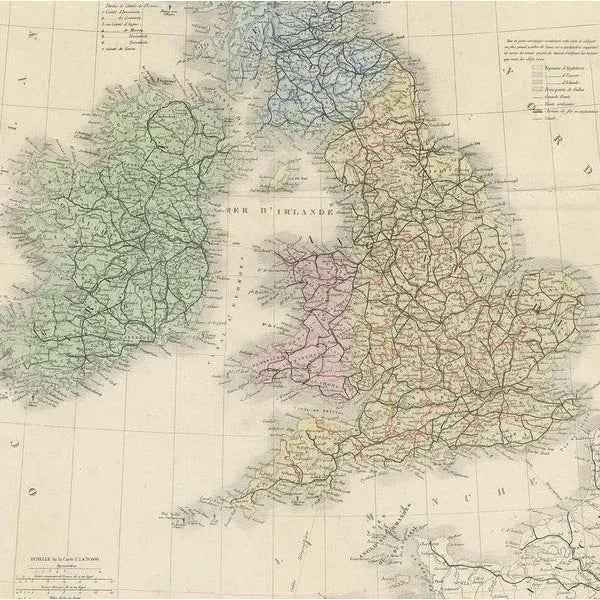 Antique Map of the United Kingdom and Ireland, 1875 For Sale - Image 4 of 11