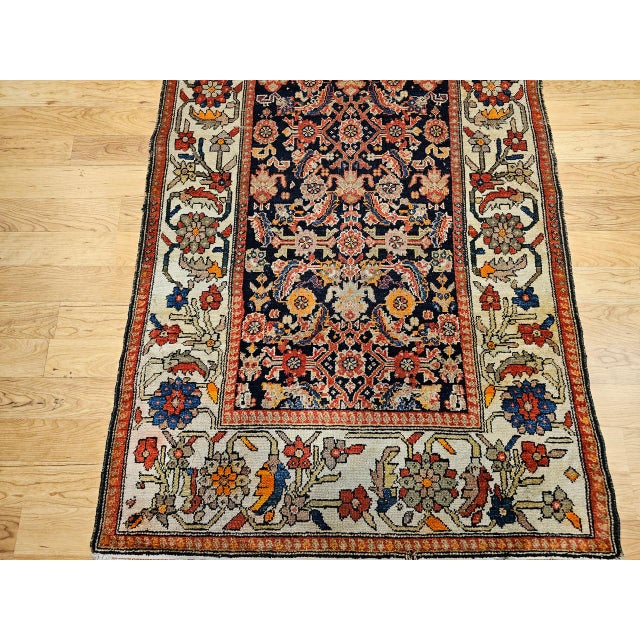 Antique Persian Malayer Area Rug, Hand-Knotted Wool, Geometric Pattern, 4x7, Navy & Ivory For Sale - Image 10 of 17