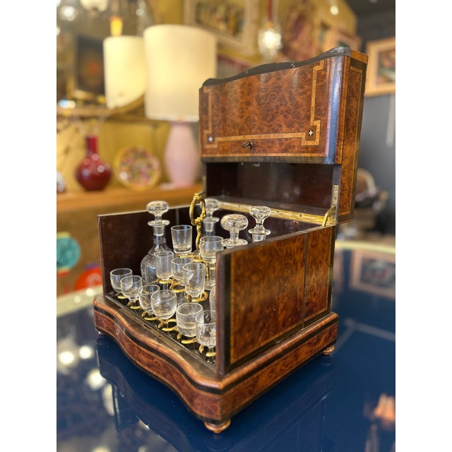 19th Century Walnut Burl Liquor Cabinet, Set of 21 For Sale - Image 3 of 14