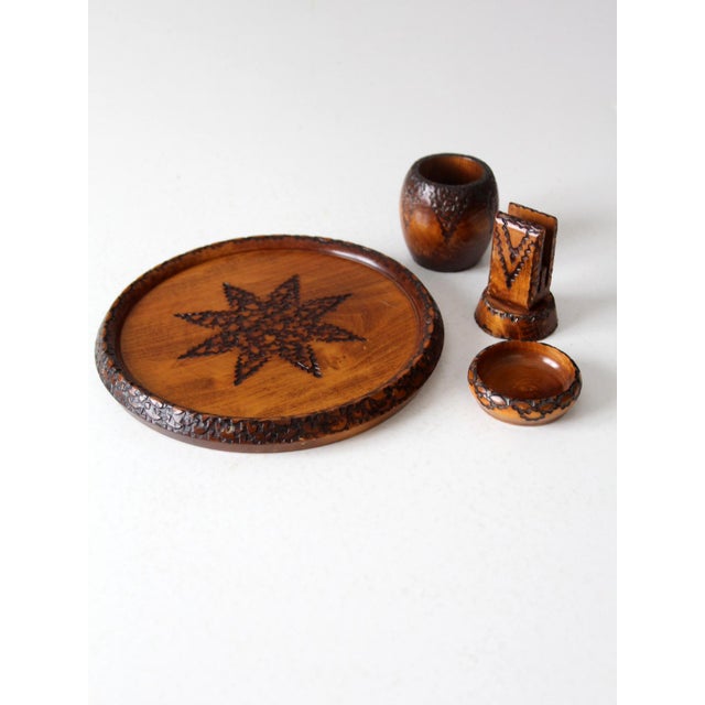 Mid 20th Century Mid-Century Chip Carved Pine Catchall Tray Set For Sale - Image 5 of 18