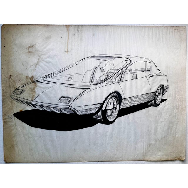 1960s Vintage Futuristic Concept Car Drawing by Artist Dennis Mog, circa 1970 For Sale - Image 5 of 12