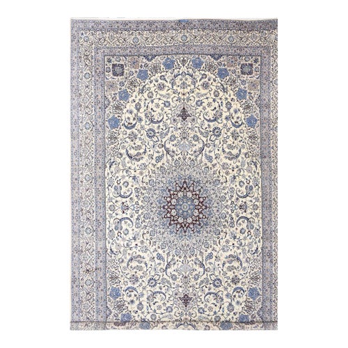 Beige Color Fine Hand Knotted Silk & Wool Nain