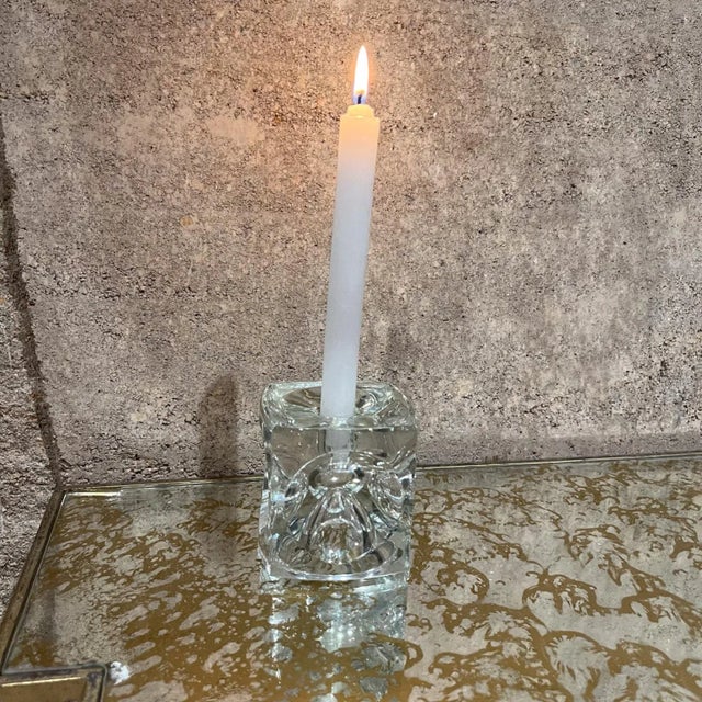 1960s Crystal Glass Modern Cube Candle Holder Pair For Sale - Image 10 of 10