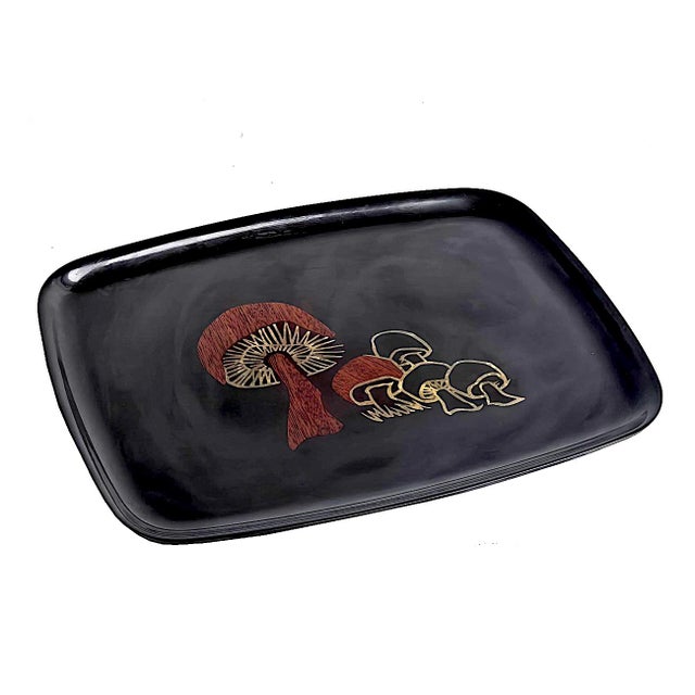 Mid-Century Modern Mid 20th Century Couroc of Monterey Tray With Brass and Wood Inlay Mushrooms For Sale - Image 3 of 11