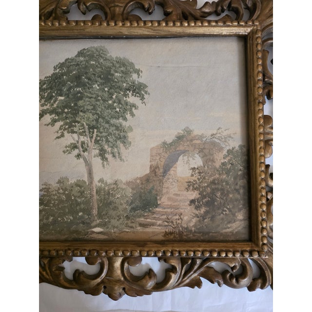 Vintage Italian Watercolor in Antique Giltwood Frame For Sale - Image 10 of 10