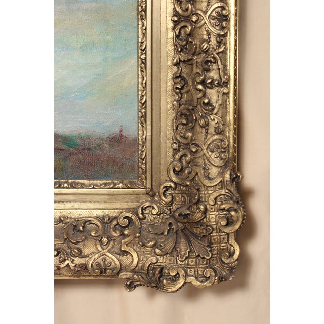 Large Antique Landscape Oil Painting in an Ornate Gold Frame From the 19th Century For Sale - Image 10 of 16