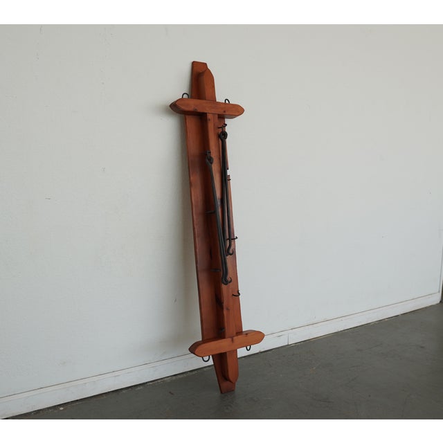 Vintage Rustic Wood & Iron Wall Pot Rack For Sale - Image 4 of 9