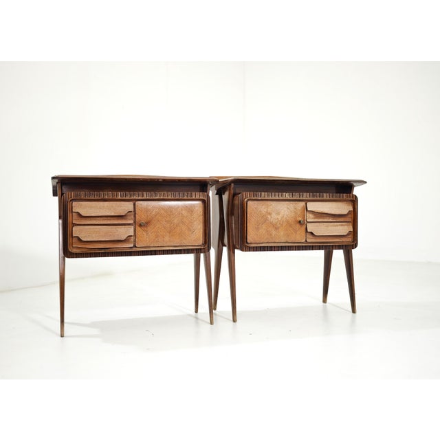 Mid-Century Modern Bedside Tables in Wood and Glass attributed to Vittorio Dassi for La Permanente Mobili Cantù, Italy, 1950, Set of 2 For Sale - Image 6 of 18