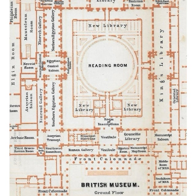Antique map of the ground floor of the British Museum in London.