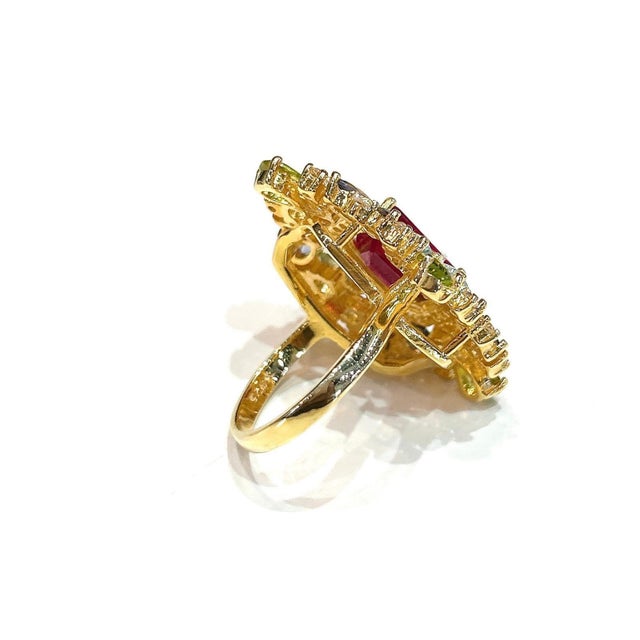Bochic “Capri” Vintage Ruby, Sapphire & Tanzanite Cocktail Ring — 18K Gold & Silver For Sale - Image 10 of 13