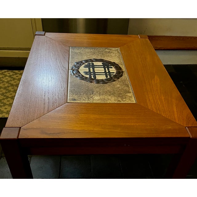 Mid 20th Century Danish Teak End Table With Ceramic Center - Denmark For Sale - Image 5 of 7