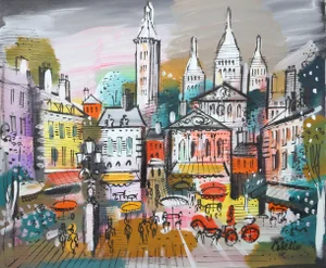 Red Wagon, Charles Cobelle Acrylic on Canvas Painting