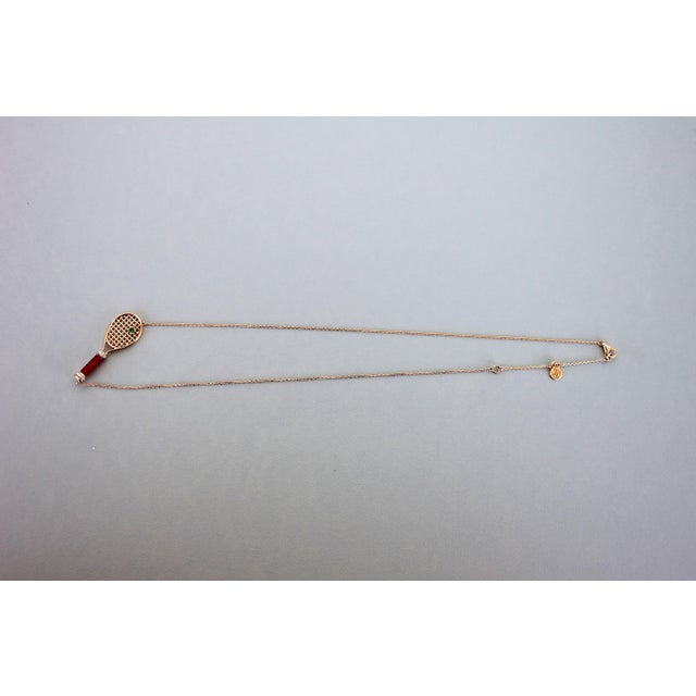 Tennis Racket Red Carnelian Handle Green Emerald Tennis Ball Jewelry 18 Karat For Sale - Image 4 of 9