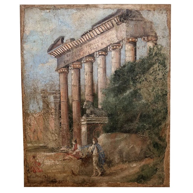 Capriccio Landscape with Roman Ruins, Tear-Off Fresco For Sale