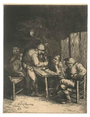 Scène de Bistrot - Unknow Artist After Adrian Van Ostade - 18th Century 18th Century