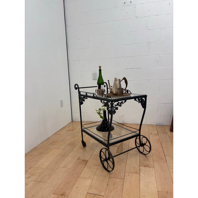 Mid-Century Modern Russell Woodard Wrought Iron Bar Cart | Mid 20th Century Drinks Cart, Attributed For Sale - Image 3 of 10