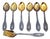 Silver Coffee Spoons and Sugar Scoop with Gold Shells and Raised Handles, Set of 6 For Sale