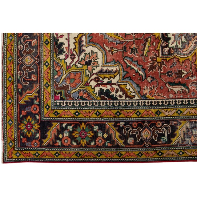 1960s Vintage Persian Heriz Navy Blue Handmade All-Over Medallion Wool Rug For Sale - Image 4 of 7