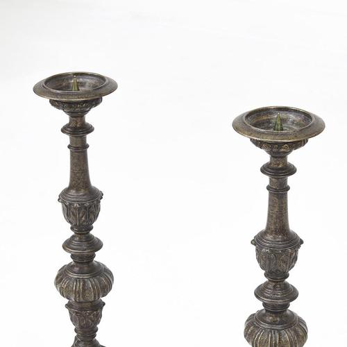 Metal Antique Brass Church Candlesticks, Set of 2 For Sale - Image 7 of 8